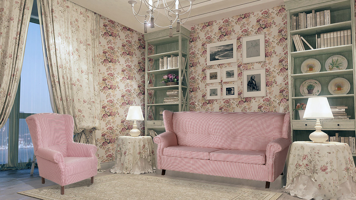 Диван и кресло розовые для гостиной
