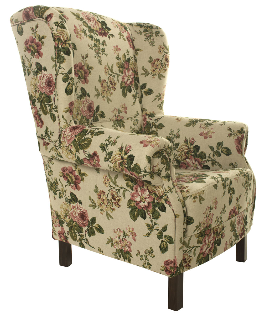 Кресло серое с цветами текстиль