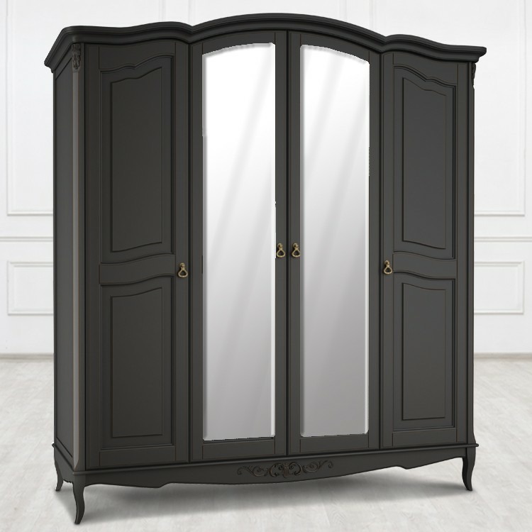 Шкаф 4 двери черный с зеркалами